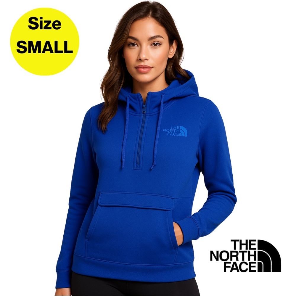 NORTH FACE 🏞️ Blue Pullover Hoodie, Kangaroo Pouch, Pockets, Drawstring (Small)